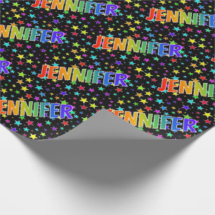 Rainbow First Name "JENNIFER" + Stars Wrapping Paper