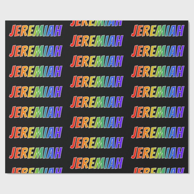 Rainbow First Name "JEREMIAH"; Fun & Colourful Wrapping Paper (Flat)