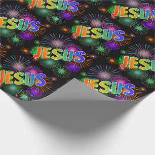 Rainbow First Name "JESUS" + Fireworks Wrapping Paper