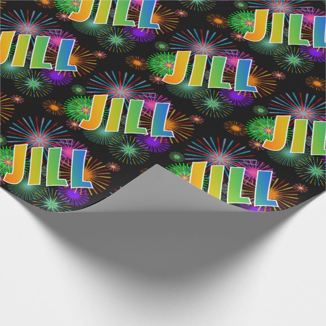 Rainbow First Name "JILL" + Fireworks Wrapping Paper (Corner)