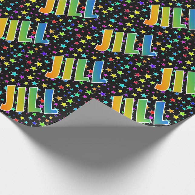 Rainbow First Name "JILL" + Stars Wrapping Paper (Corner)