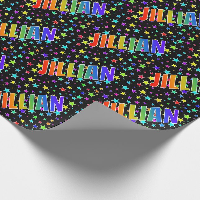 Rainbow First Name "JILLIAN" + Stars Wrapping Paper (Corner)