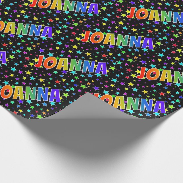 Rainbow First Name "JOANNA" + Stars Wrapping Paper (Corner)