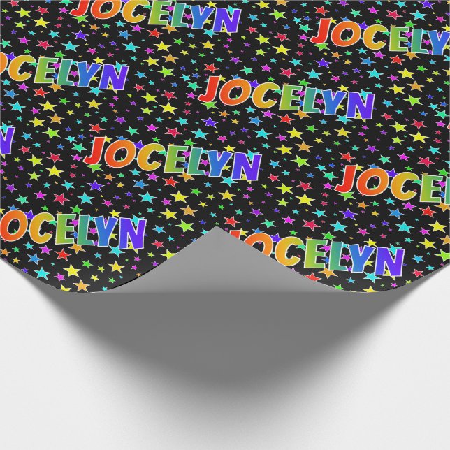 Rainbow First Name "JOCELYN" + Stars Wrapping Paper (Corner)