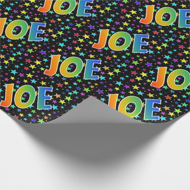 Rainbow First Name "JOE" + Stars Wrapping Paper (Corner)
