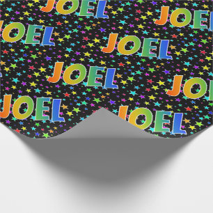 Rainbow First Name "JOEL" + Stars Wrapping Paper