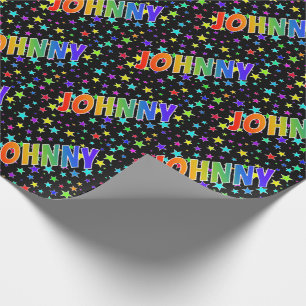 Rainbow First Name "JOHNNY" + Stars Wrapping Paper