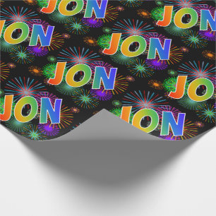 Rainbow First Name "JON" + Fireworks Wrapping Paper