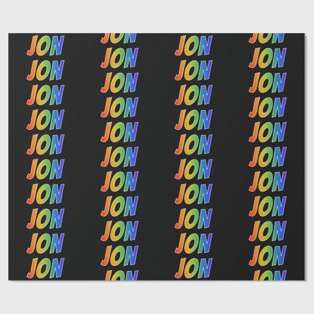 Rainbow First Name "JON"; Fun & Colourful Wrapping Paper (Flat)