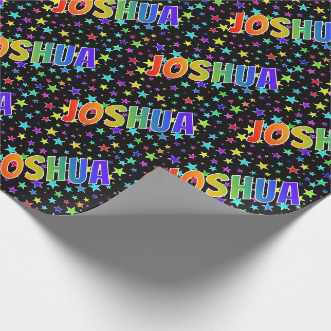 Rainbow First Name "JOSHUA" + Stars Wrapping Paper (Corner)