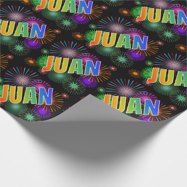 Rainbow First Name "JUAN" + Fireworks Wrapping Paper (Corner)