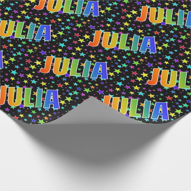 Rainbow First Name "JULIA" + Stars Wrapping Paper (Corner)