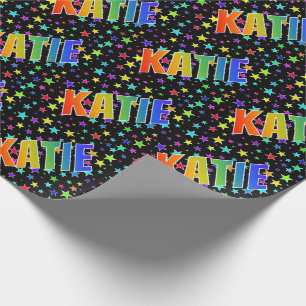 Rainbow First Name "KATIE" + Stars Wrapping Paper