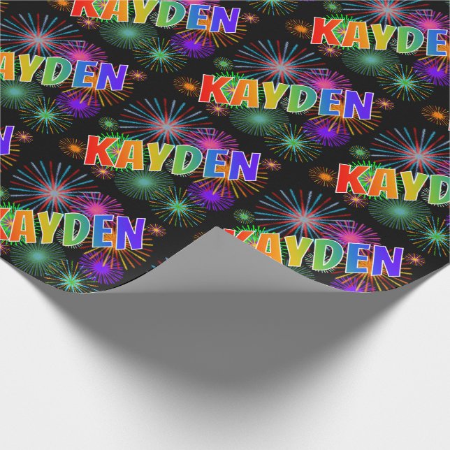Rainbow First Name "KAYDEN" + Fireworks Wrapping Paper (Corner)