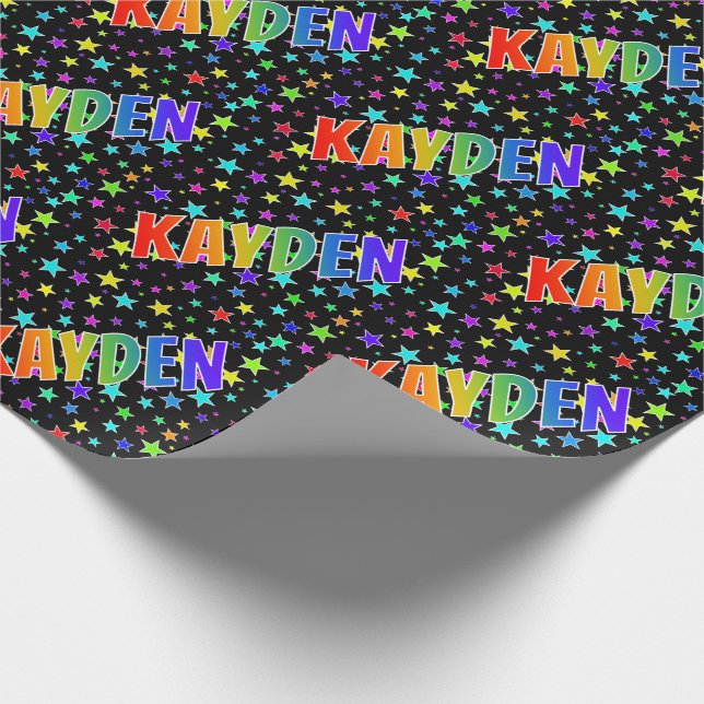 Rainbow First Name "KAYDEN" + Stars Wrapping Paper (Corner)