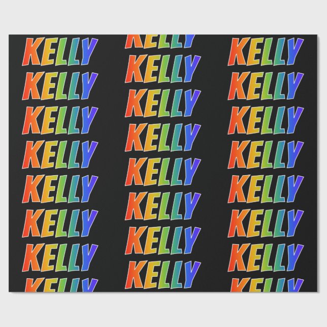 Rainbow First Name "KELLY"; Fun & Colourful Wrapping Paper (Flat)