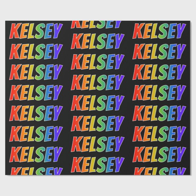 Rainbow First Name "KELSEY"; Fun & Colourful Wrapping Paper (Flat)
