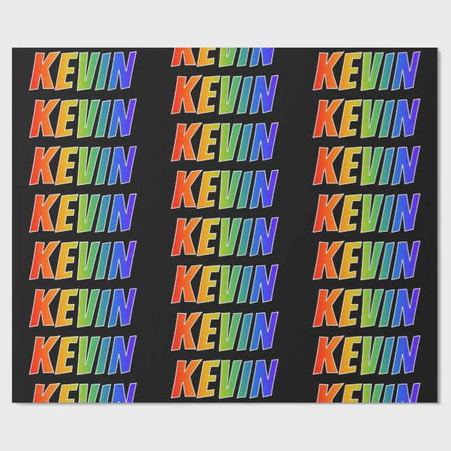 Rainbow First Name "KEVIN"; Fun & Colourful Wrapping Paper (Flat)