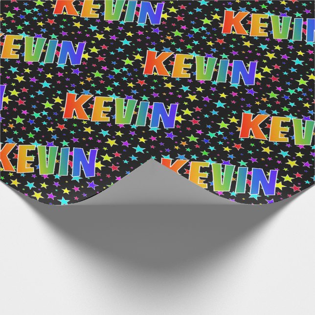 Rainbow First Name "KEVIN" + Stars Wrapping Paper (Corner)
