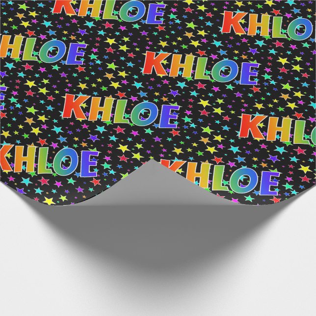 Rainbow First Name "KHLOE" + Stars Wrapping Paper (Corner)