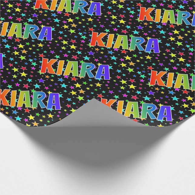 Rainbow First Name "KIARA" + Stars Wrapping Paper (Corner)