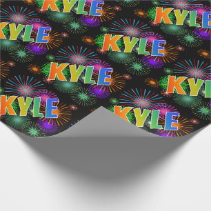 Rainbow First Name "KYLE" + Fireworks Wrapping Paper