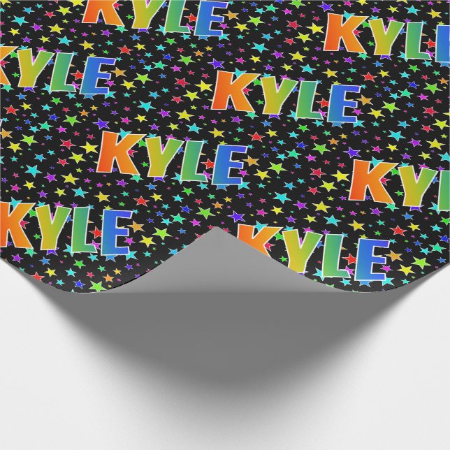 Rainbow First Name "KYLE" + Stars Wrapping Paper (Corner)