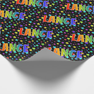 Rainbow First Name "LANCE" + Stars Wrapping Paper