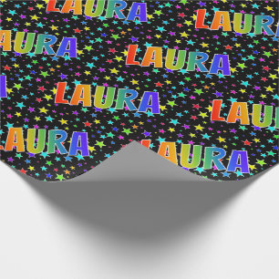 Rainbow First Name "LAURA" + Stars Wrapping Paper