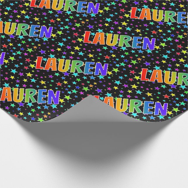 Rainbow First Name "LAUREN" + Stars Wrapping Paper (Corner)