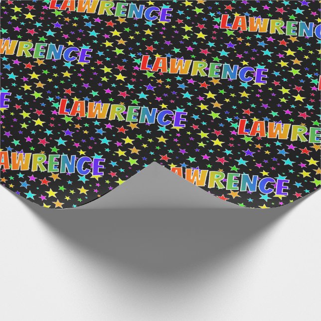 Rainbow First Name "LAWRENCE" + Stars Wrapping Paper (Corner)