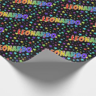 Rainbow First Name "LEONARDO" + Stars Wrapping Paper