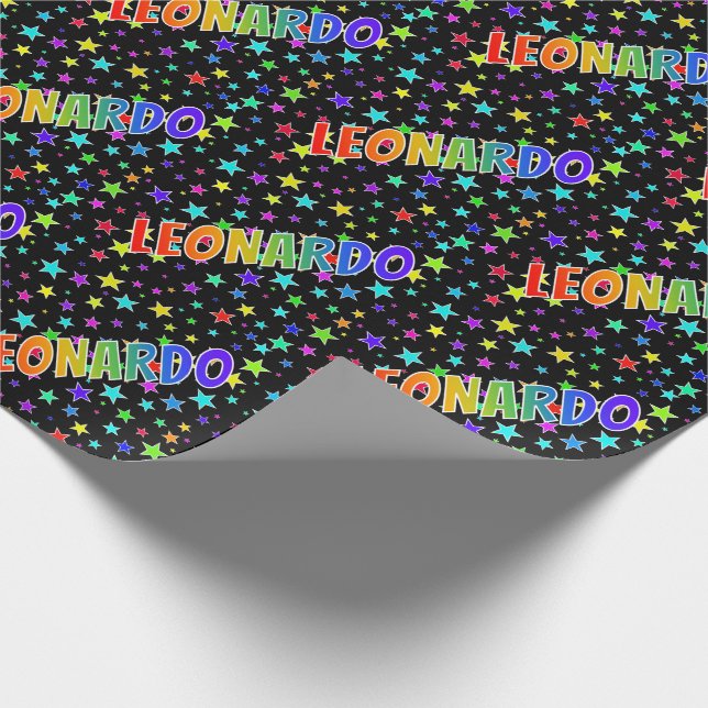 Rainbow First Name "LEONARDO" + Stars Wrapping Paper (Corner)