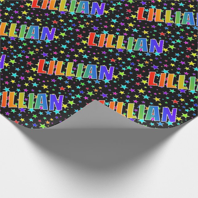 Rainbow First Name "LILLIAN" + Stars Wrapping Paper (Corner)