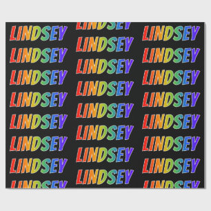 Rainbow First Name "LINDSEY"; Fun & Colourful Wrapping Paper