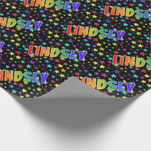 Rainbow First Name "LINDSEY" + Stars Wrapping Paper
