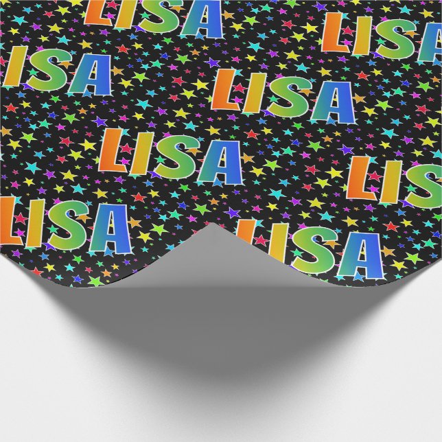 Rainbow First Name "LISA" + Stars Wrapping Paper (Corner)