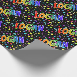 Rainbow First Name "LOGAN" + Stars Wrapping Paper