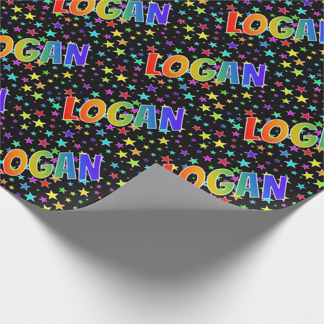Rainbow First Name "LOGAN" + Stars Wrapping Paper (Corner)
