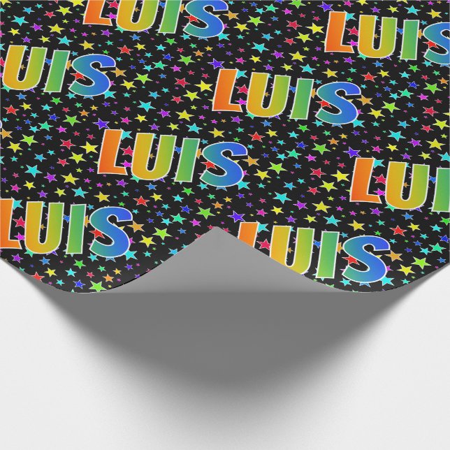 Rainbow First Name "LUIS" + Stars Wrapping Paper (Corner)