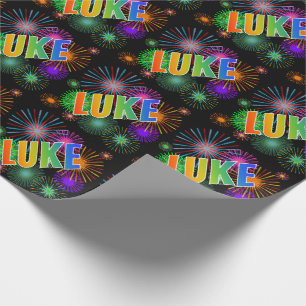 Rainbow First Name "LUKE" + Fireworks Wrapping Paper