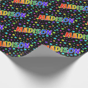 Rainbow First Name "MADISON" + Stars Wrapping Paper