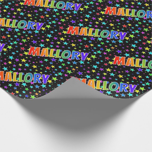 Rainbow First Name "MALLORY" + Stars Wrapping Paper (Corner)