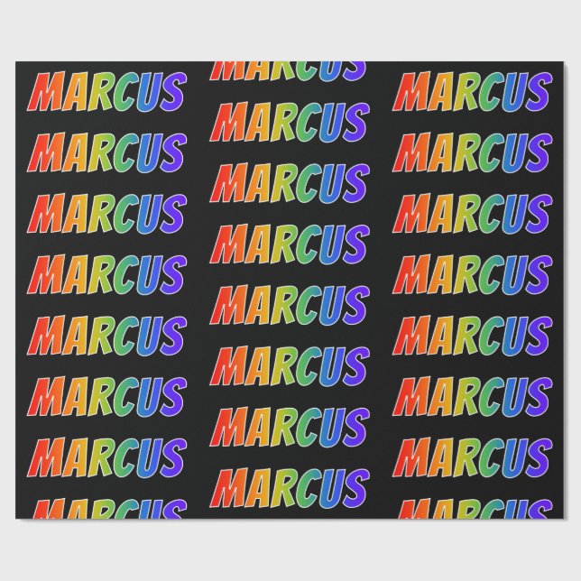 Rainbow First Name "MARCUS"; Fun & Colourful Wrapping Paper (Flat)