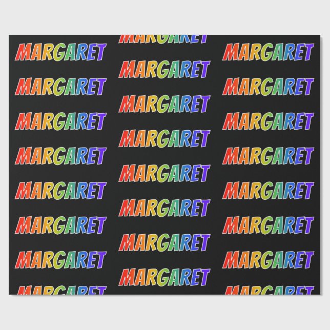 Rainbow First Name "MARGARET"; Fun & Colourful Wrapping Paper (Flat)
