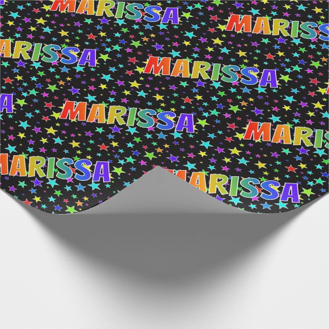 Rainbow First Name "MARISSA" + Stars Wrapping Paper (Corner)