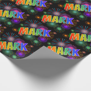 Rainbow First Name "MARK" + Fireworks Wrapping Paper