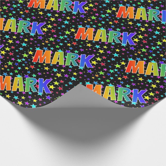 Rainbow First Name "MARK" + Stars Wrapping Paper (Corner)