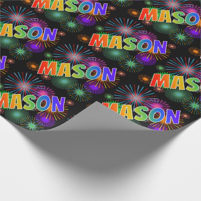 Rainbow First Name "MASON" + Fireworks Wrapping Paper (Corner)