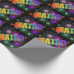 Rainbow First Name "MATEO" + Fireworks Wrapping Paper